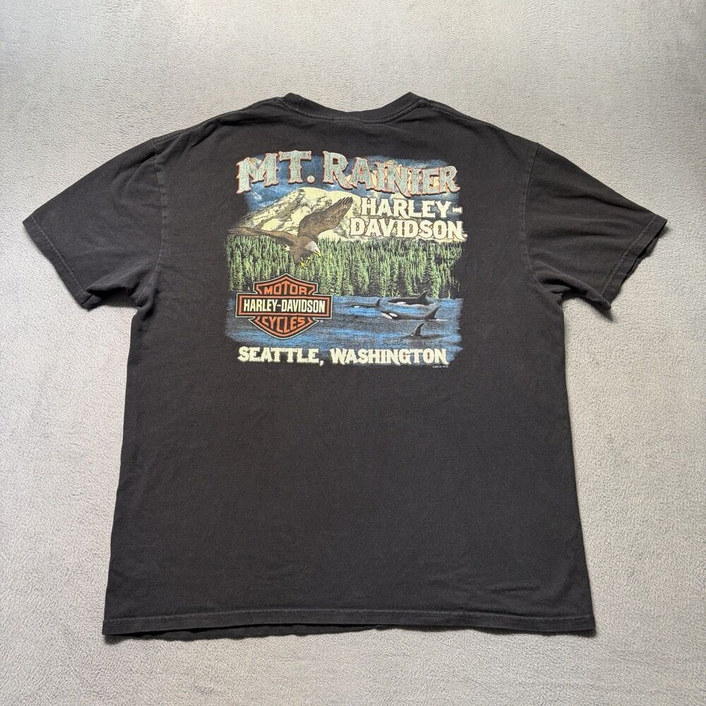 Harley-Davidson Mens XL Mt. Rainier Seattle Washington Logo Black 2012 T Shirt
